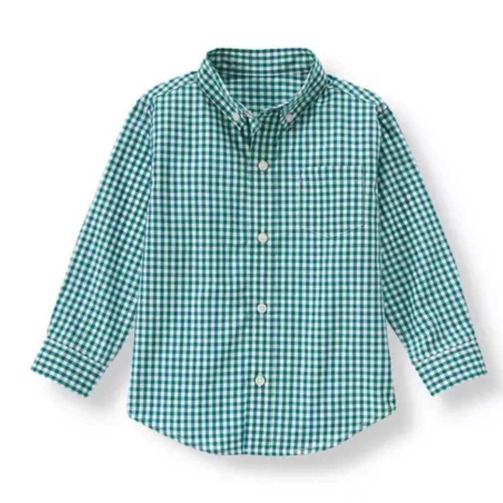 Janie and Jack Green Gingham Button-Down Shirt